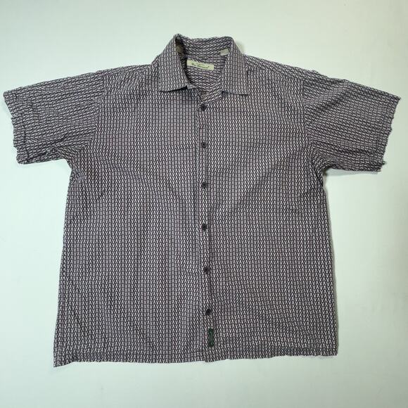 BEN SHERMAN White w/ Blue & Red Print Short Sleeve Button Front Shirt Sz XL - Picture 1 of 7